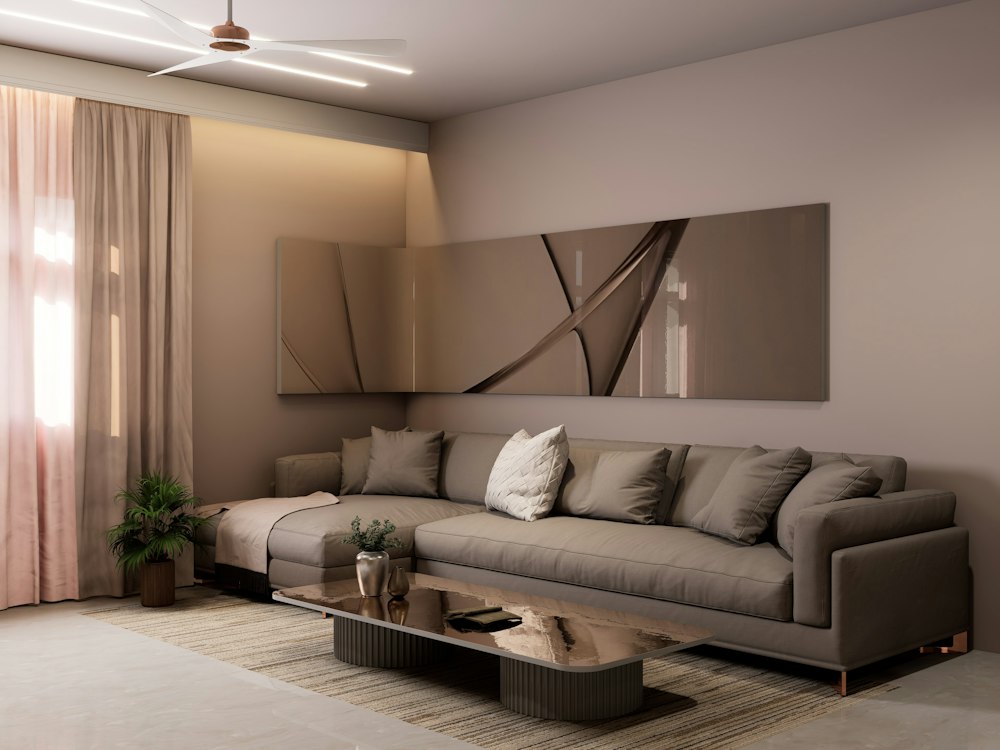 A calm living room in neutral tones